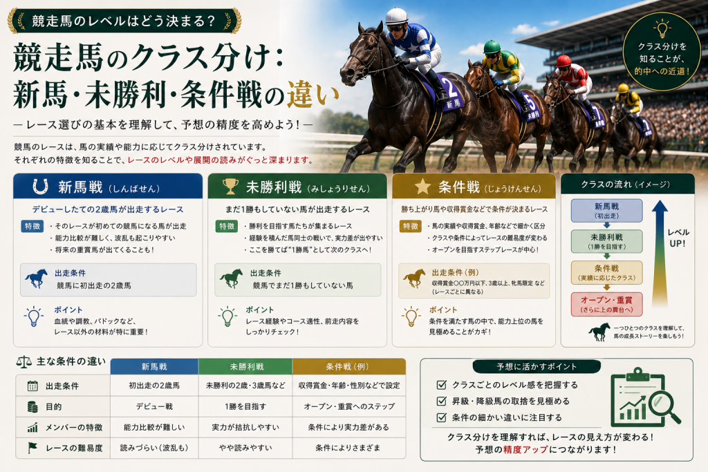 競走馬のクラス分け：新馬・未勝利・条件戦の違い